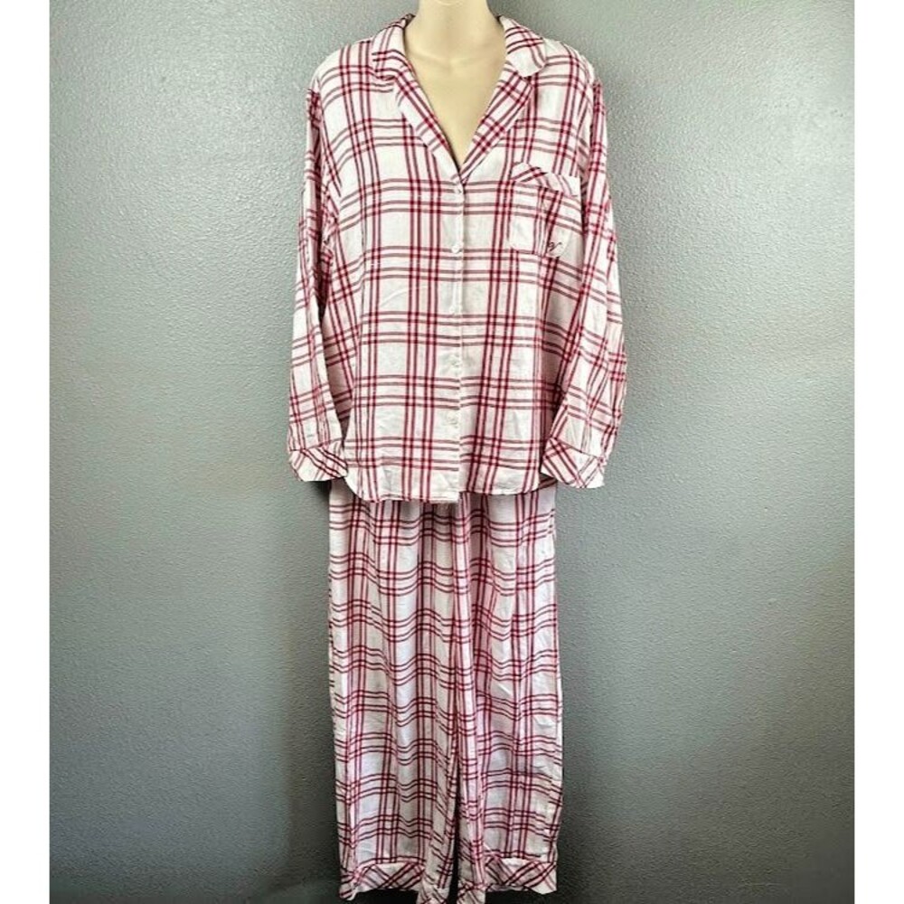 Victoria's Secret Pajama Cotton Blend Set Sz L Striped Logo 2 Piece Lounge Comfy